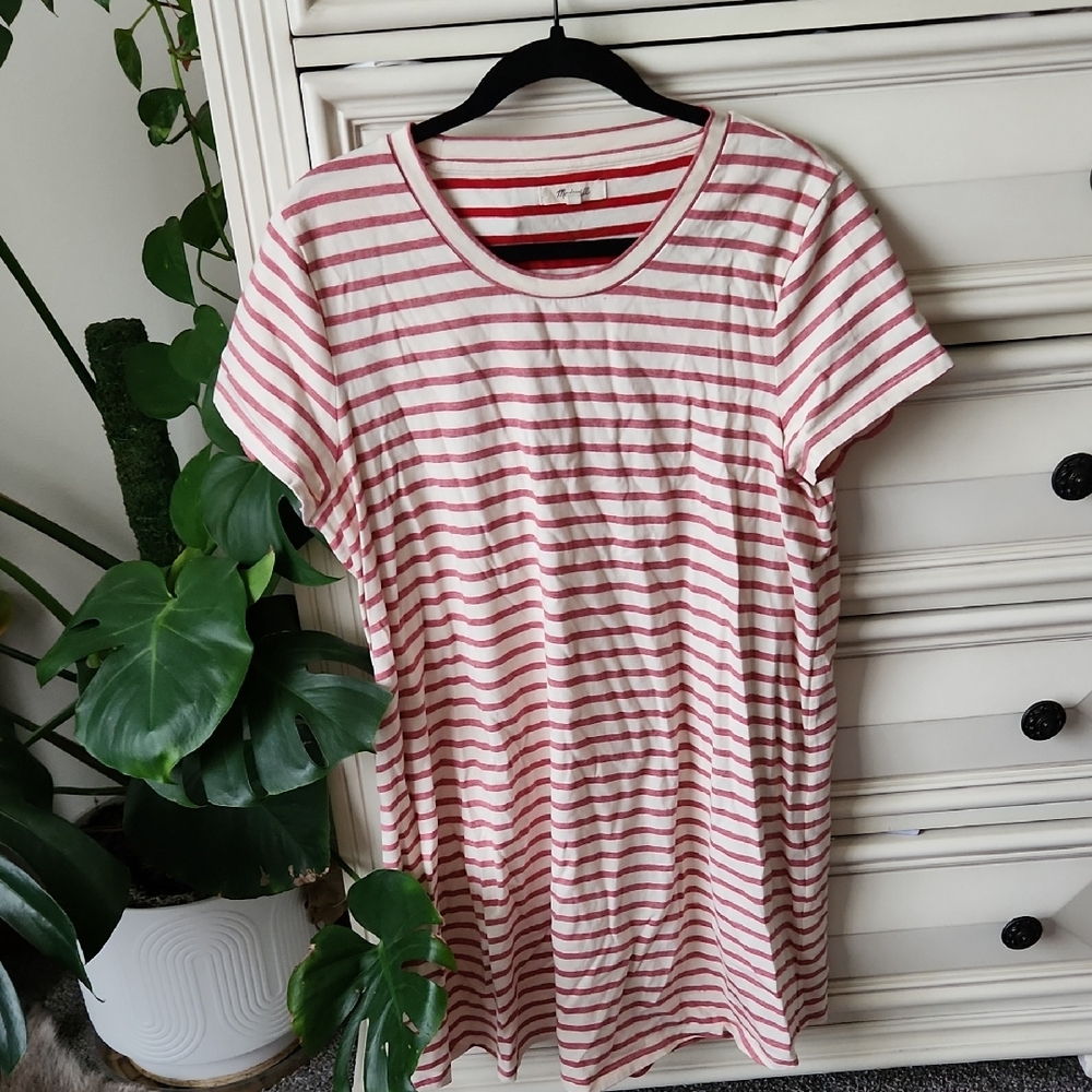 Madewell Red and White Striped T-Shirt Dress